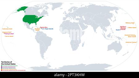 Territorien der Vereinigten Staaten, politische Karte subnationaler Divisionen Stock Vektor