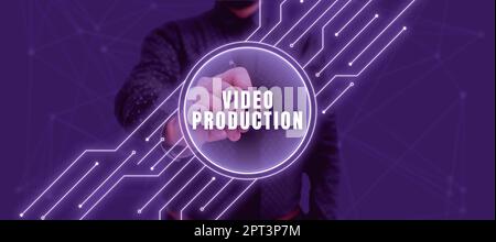 Schild zeigt Video-Produktion, konzeptuelle Foto-Programm entwickelt, um Computer vor Malware zu schützen Bürogebäude mit Wolkenkratzern Zeichnung zeigen Stockfoto