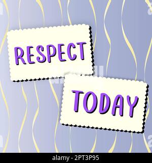 Zeichen, das Respekt zeigt, Konzept bedeutet Gefühl tiefer Bewunderung oder etwas, das durch ihre Fähigkeiten entreißt auf Blatt enthüllt Hintergrund hinter T Stockfoto