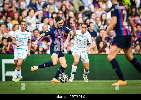 Barcelona, Spanien. 27. April 2023. MAPI Leon (FC Barcelona FEM) während eines Womans Champions League-Spiels zwischen FC Barcelona Femeni und Chelsea FC Women am 27. April 2023 im Spotify Camp Nou in Barcelona, Spanien. (Foto/Felipe Mondino) Kredit: Live Media Publishing Group/Alamy Live News Stockfoto