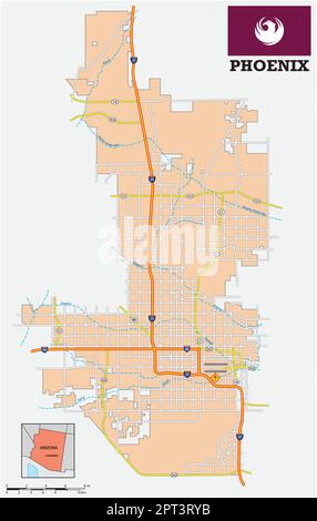 Einfache Straßenkarte der Stadt Phoenix, Arizona, USA Stock Vektor