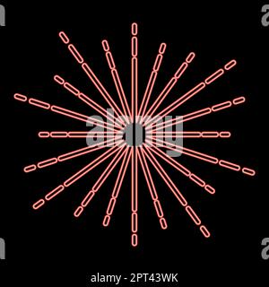 Neon Sunburst Feuerwerk Strahlen Radialstrahlen Strahllinien Glitzerglas Lichtreflexion konzentrische Strahllinien Rot Farbvektor Abbildung flacher Bildstil Stock Vektor