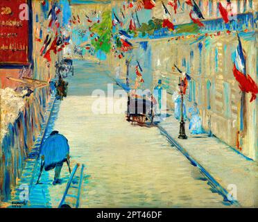 Die Rue Mosnier mit Flaggengemälde in hoher Auflösung von Edouard Manet. Original aus dem Getty. Stockfoto