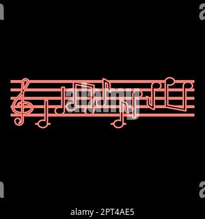 Neon Note Fret Notes Symbol Schwarz Farbe Vektor Abbildung flaches Bild Rot Farbe Vektor Abbildung flaches Bild Stock Vektor