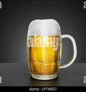 Glas mit Bier auf grauem Hintergrund. 3D-Darstellung Stockfoto