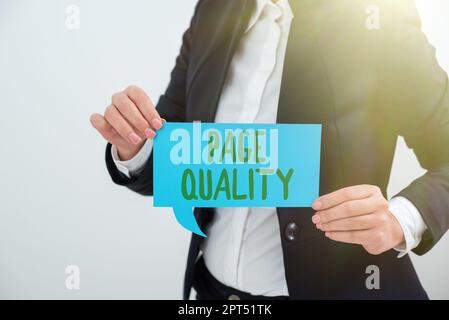Textüberschrift zur Darstellung der Seitenqualität, Konzept, das die Effektivität einer Website in Bezug auf Aussehen und Funktion bedeutet Stockfoto