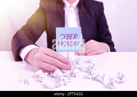 Schild mit Cyber Monday, Geschäftsübersicht ein Tag, an dem E-Commerce-Websites ein Sonderangebot für Käufer bieten Stockfoto