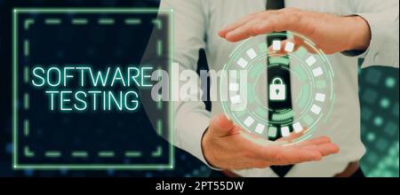 Text mit Inspiration Software Testing, konzeptuelle Fotoaktivität, um zu überprüfen, ob die Ergebnisse den erwarteten entsprechen Stockfoto