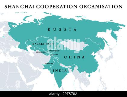 Shanghai Cooperation Organisation, SCO-Mitgliedstaaten, politische Landkarte Stock Vektor