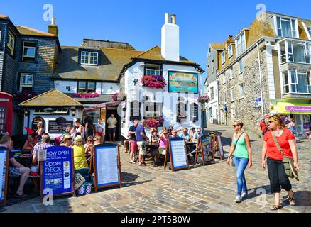 14. Jahrhundert Sloop Inn, Rückseite Lane, St. Ives, Cornwall, England, Vereinigtes Königreich Stockfoto