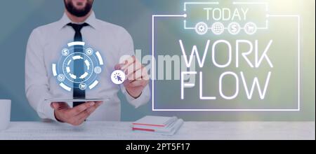Konzeptunterschrift Work Flow, Business Overview Kontinuität einer bestimmten Aufgabe zu und von einem Büro oder Arbeitgeber Stockfoto