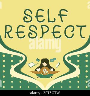 Zeichen mit Selbstachtung, Konzept, das Stolz und Selbstvertrauen bedeutet, stehen für sich selbst auf Stockfoto