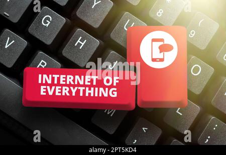 Hand schreiben Zeichen Internet of Everything, Wort für intelligente moderne Stadt und drahtlose Kommunikation Netzwerk Stockfoto