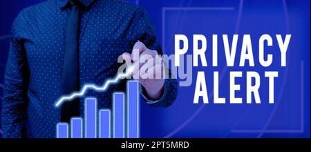 Textüberschrift mit Datenschutzhinweis, konzeptuelles Foto warnt den Benutzer vor dem Risiko, dass Ihre Daten gestohlen werden können Stockfoto