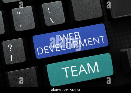 Textüberschrift mit dem Web Development Team, Word für die Kontrolle über alle Prozesse während des gesamten Projekts Stockfoto