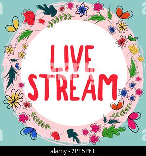 Hand schreiben Zeichen Live Stream, Business-Konzept, um ein Video oder Audio-Material mit der Nutzung des Internets zu übertragen Stockfoto