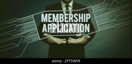 Handschriftlich unterzeichnen Mitgliedsanwendung, Konzept bedeutet Gateway zu jeder Organisation zu überprüfen, ob berechtigt Stockfoto