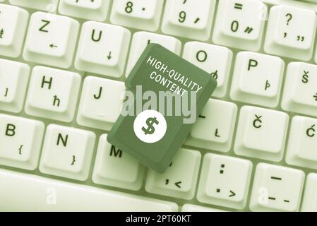 Handgeschriebenes Schild High Quality Content, Business Idea Website ist nützlich, informativ, interessant für das Publikum Stockfoto