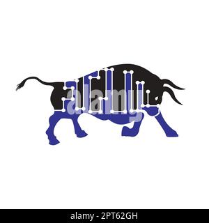 Bull Tech Vektor-Logo-Design. Logo-Konzept für Bull Circuit-Technologie. Stock Vektor