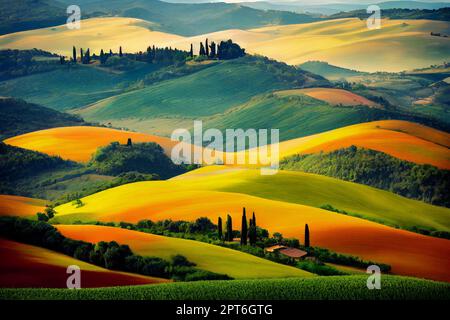 Typisch für die Region toskanische Hügel und Weinberge Stockfoto
