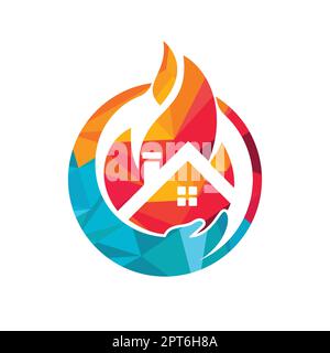 Logo-Konzept für Wohnraumversicherung. Hand mit Kamin und Heimsymbol-Logo. Stock Vektor