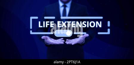 Handschriftenschild Life Extension, Konzeptfoto Inspiration um weiter zu machen Stockfoto