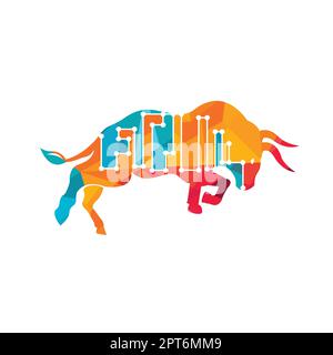 Bull Tech Vektor-Logo-Design. Logo-Konzept für Bull Circuit-Technologie. Stock Vektor