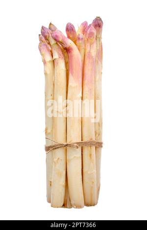 Bund von Spargelstielen auf weißem Hintergrund isoliert Stockfoto