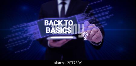Text mit Inspiration Zurück zu Grundlagen, Geschäftsansatz Zurück zu einfachen Dingen Grundlegendes Wesentliche primäre Basis Stockfoto