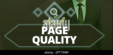 Textüberschrift zur Darstellung der Seitenqualität, des Internetkonzepts Wirksamkeit einer Website in Bezug auf Aussehen und Funktion Stockfoto