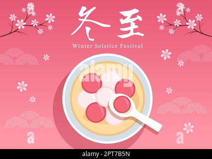 Dongzhi oder Winter Solstice Festival Vorlage Handgezeichnete Cartoon flache Illustration mit Familie genießen chinesisches Essen Tangyuan und Jiaozi Konzept Stockfoto