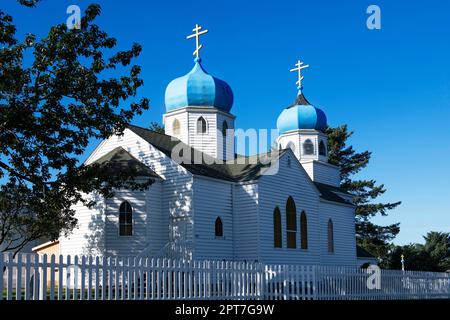 Holy Resurrection Russian Orthodox Church, Kodiak Island, Alaska, USA Stockfoto