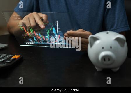 Wirtschaftsanalyse Finanzbankwesen Geldmensch Handel Börse Forex Investmentfinanzierung Grafik Geschäftsdiagramm Technologie Wachstumsbericht. Stockfoto