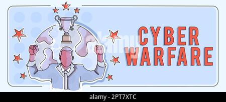 Konzeptunterschrift Cyber Warfare, Business Idea Virtual war Hackers System greift digitalen Dieb Stalker an Stockfoto