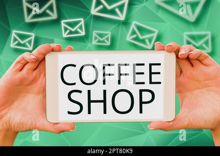 Schreiben Anzeige Text Coffee Shop, Business Concept ein Restaurant, das in erster Linie Kaffee und leichte Mahlzeiten serviert Stockfoto