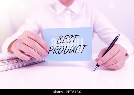 Schild Anzeige Bestes Produkt, Internet-Konzept ein bestimmtes gut, das in seiner Vielfalt sehr geschätzt wird Stockfoto