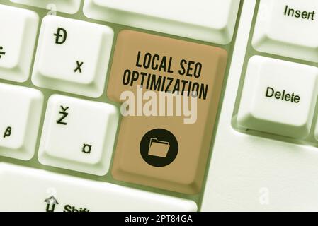 Handschriftentext Lokale Seo-Optimierung, konzeptuelles Foto Erhöhen Sie die Sichtbarkeit der Suche auf Rang in der Top-Liste Stockfoto