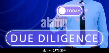 Inspiration mit Zeichen Due Diligence, Unternehmensübersicht umfassende Bewertung Voluntary Investigation Audit Stockfoto