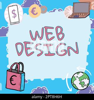 Handschriftliches Schild Web Design, Business Idea, verantwortlich für die Produktion und Pflege von Websites Stockfoto