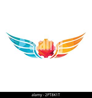 Vektorlogo mit Flügeln. Zahnrad mit Flügeln und Ikone. Stock Vektor