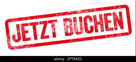 Roter Stempel auf weißem Hintergrund - Jetzt buchen Stockfoto