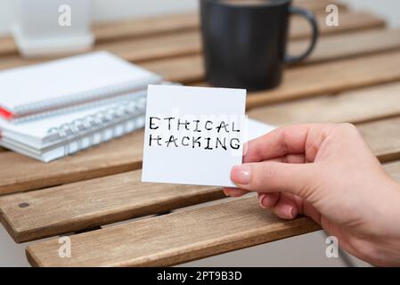 Konzeptionelle Darstellung ethischer Hacking, Wort für einen legalen Versuch, ein Netzwerk für Penetrationstests zu knacken Stockfoto