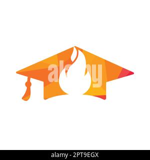 „Hot Education“-Vektor-Logo-Design. Kombinationslogo für Graduierungskappe und Taschenlampe. Stock Vektor