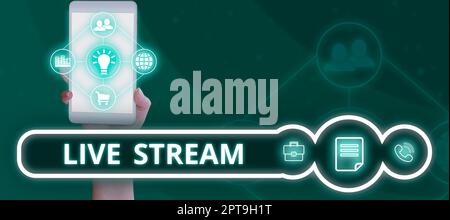 Textzeichen mit Livestream, Internetkonzept zur Übertragung von Video- oder Audiomaterial unter Verwendung des Internets Stockfoto