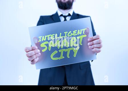Handschriftlicher Text Intelligente intelligente Stadt, Geschäftsansatz Städtische intelligente Gebäudeautomatisierungssysteme Stockfoto