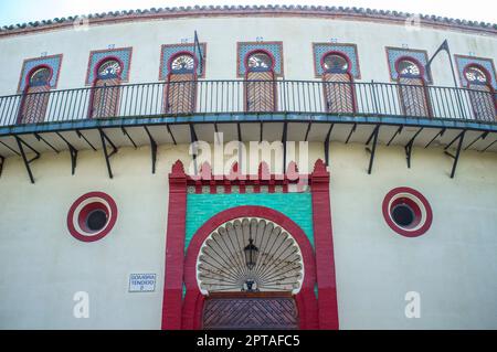 Stierkampfarena von Almendralejo, Badajoz, Extremadura, Spanien. Blick im Freien Stockfoto