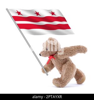 Eine Flagge von Washington DC, die von einem niedlichen Teddybären getragen wird Stockfoto