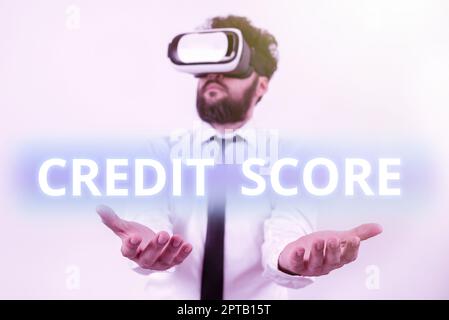 Textzeichen mit Kreditscore, Geschäftsidee stellen die Kreditwürdigkeit eines Ratings eines einzelnen Kreditgebers dar Stockfoto