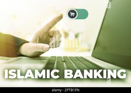 Handschrifttext Islamic BankingBanking System based on the Principles of Islamic Law, Business Concept Banking System based on the Principles of Isla Stockfoto