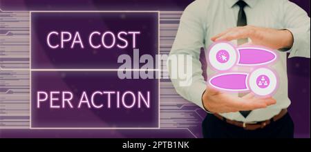 Unterschreiben Sie, dass die CPA-Kosten pro Aktion bezahlte Provision angezeigt wird, wenn der Benutzer auf einen Affiliate-Link klickt. Die Provision für Business Showcase wird bezahlt, wenn der Benutzer auf eine Aff klickt Stockfoto